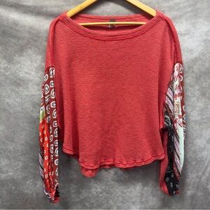 We the Free People Women's Thermal Blossom Sleeve Shirt Top Size Medium Boho